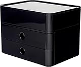 HAN Schubladenbox Allison SMART-BOX plus mit 2 Schubladen, Trennwand sowie Utensilienbox, inkl. Kabelführung, stapelbar, Büro, Schreibtisch möbelschonende Gummifüße, 1100-13, hochglänzend schwarz