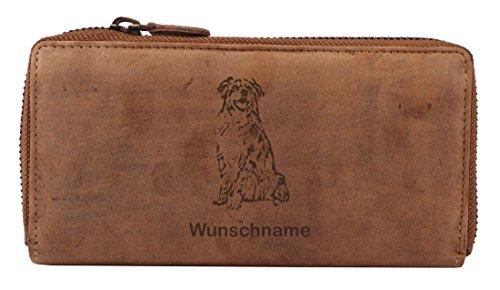 Greenburry Damen-Geldbörse PERSONALISIERT mit Hunde-Motiv Australian Shepherd, Leder Damen-Geldbeutel