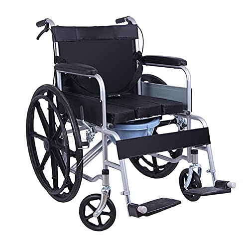 Selbstfahrender Rollstuhl für Erwachsene, leichter selbstfahrender Rollstuhl, klappbarer Transportstuhl mit Toilette, 24-Zoll-Hinterrädern, Sicherheitshandbremse