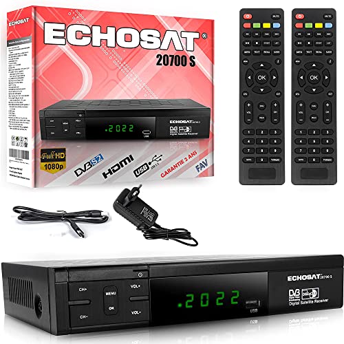 Echosat HDMI SCART HD DVB S2 Receiver Satelliten + intelligente Fernbedienung, Digitaler Satellit (DVB-S/S2, HDMI, SCART, 2X USB 2.0, Full HD 1080p) (Vorprogrammiert für Astra Hotbird und Türksat)