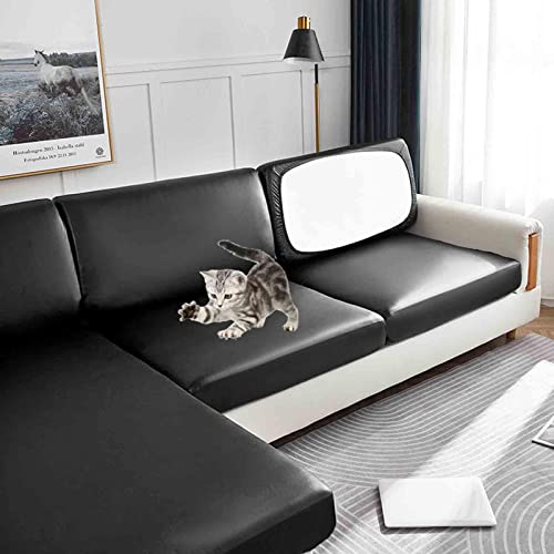 YWQJL Hochdehnbarer Pu-sofabezug Sofabezug L Form Couch Überzug Wasserdicht Kratzfest Elastische Couch Kissenbezüge Für 4/3/2/1 Sitzer Für Wohnzimmer,Black-Large3Seater(120-150cm)