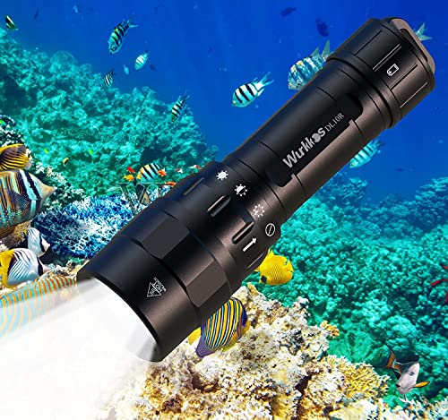 Wurkkos DL10R Tauchlampe, 4500 Lumen Unterwasser Taschenlampe Eingebaute USB-C-Aufladung, Cree XHP70.2 LED Tauchen Taschenlampe, IPX8, Wiederaufladbar Submarine Licht mit 5000mAh 21700 Akku