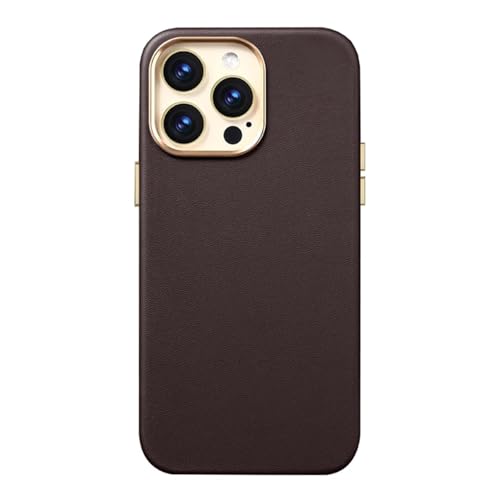 CHNZUX Case for iPhone 15 Pro Max/15 Plus/15 Pro/15 Genuine Leather Cover with Wireless Charging Slim Back Shell (Braun,15 Plus 6.7)