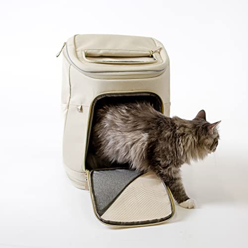 LucyBalu® Katzenrucksack in Premiumqualität I Hop-on Rucksack für Katzen I Aus recycelten Materialien I Transportgepäck für Katzen und kleine Hunde (Sand)