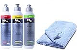 Koch Chemie Polierset Set Heavy Cut H9.01 250 ml Schleifpolitur + Feinschleifpaste F6.01 + P3.02 Micro & Finish mit Master Carline Mikrofasertuch (Rot Gelb Grün)