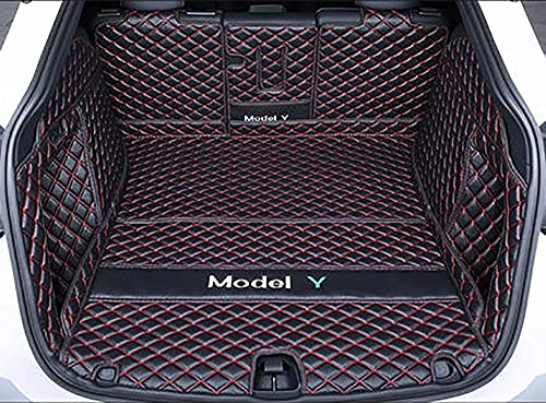 HOWWO Leder Kofferraummatten Kofferraumwanne, für Tesla Model Y 2021 Auto Lederschutzunterlage Schutzpolster Styling Interieur Dekorations Zubehör