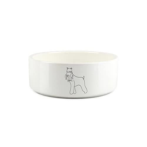 Miniatur-Schnauzer-Futternapf für Hunde, klein, feine Linienzeichnung, Keramik, Weiß