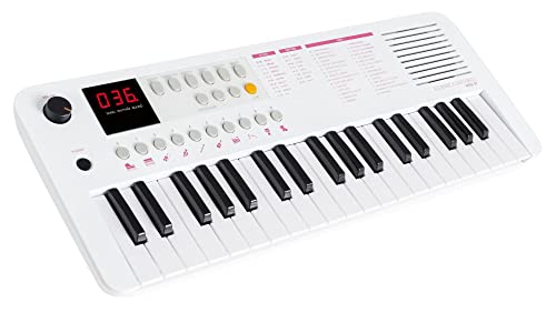 Classic Cantabile MINI-37 Keyboard - 37 Mini-Tasten - Stromversorgung über USB-C oder Batterien - 100 Sounds und Rhythmen - USB-MIDI - Lautsprecher und Kopfhörerausgang - weiß-pink