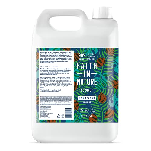 Faith In Nature Natural Coconut Hand Wash, Hydrating, Vegan and Cruelty Free, No SLS or Parabens, 5 L Refill Pack