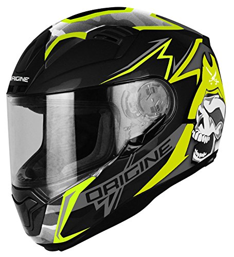 Herkunft Helmets Helm Motorrad, Schwarz/Lime, Größe S