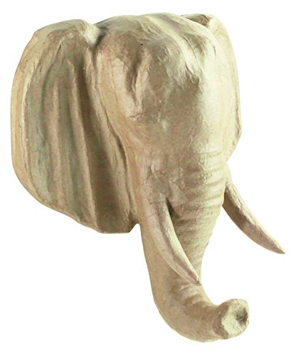Décopatch MA024O Träger M aus Pappmaché, Trophée Elefant, 35 x 31 x 17 cm, zum Verzieren und Aufhängen, Kartonbraun