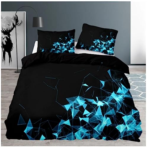 zxiany Schwarzer Bettbezug für Queen-Size-Betten, Schlafzimmer, abstraktes blaues geometrisches Muster, Bettbezug mit Kissenbezug, Bettwäsche-Set 200x200cm Königin
