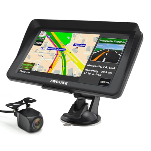 AWESAFE Bluetooth Navigationsgerät für Auto mit Rückfahrkamera, 7 Zoll Touchscreen, 2022 Europa Karten unterstützt lebenslang kostenloses, GPS Navigation für Auto PKW KFZ LKW