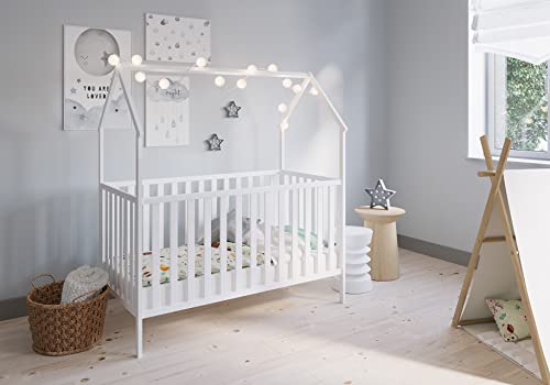 FabiMax Kinderbett Hausbett Schlafmütze, 70x140 cm, weiß, mit Matratze Air