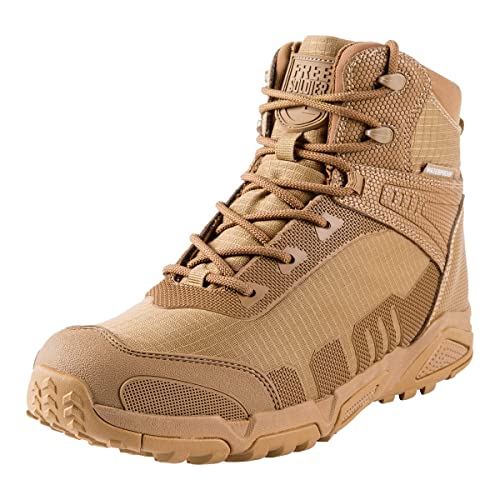 FREE SOLDIER Herren-Mid High-Schnürer Wasserdicht Boots Army Combat Schuhe, Wanderstiefel, atmungsaktiv, Taktische(Wolfsbraun-wasserdicht,44EU)