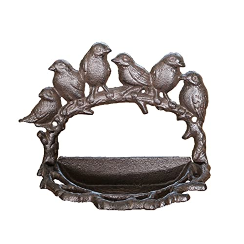 Rustikaler Birds Branch Gusseisen-Vogelfutterspender im Antik-Retro-Stil, sechs Vögel auf einem AST, Nestform, Wandmontage-Aufbewahrungstablett