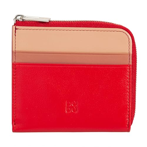 DuDu Herren-Brieftasche aus Leder mit Reißverschluss, Damen-Brieftasche, klein und kompakt. Außenreißverschluss, Münzfach und Kartenfächer Flammenrot