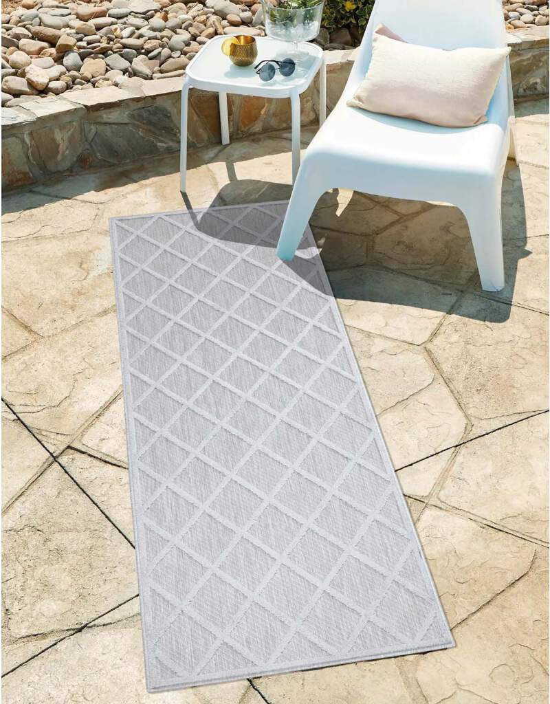 In-& Outdoor Teppich - 160x230 cm - für Innen-& Außenbereich - Wetterfest Balkon-Teppich, Terrasse, Flur, Küche - Wohnzimmer-Teppiche - Hochtief/ 3D-Effekt - Streifen-Muster in Grau