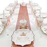 Prinzessin Tischdeko Set zum Geburtstag bis 20 Gäste, 124-teilig bestehend aus Teller, Becher inkl. Deckel, Servietten, Tischläufer, Getränkehalme und Prinzessinnen Konfetti