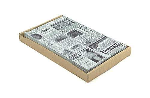 Hostelnovo - 500 Stück Fettpapier zum Verpacken von Lebensmitteln, Einzelmaß 32 x 20 cm, speziell für Pommestüten und jede Art von Behälter, Zeitungspapier