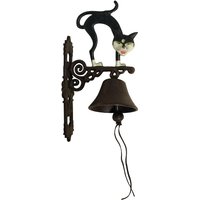 Türglocke Katze Schwarz-Weiß Glocke Gusseisen Rustikal Antik-Stil Braun