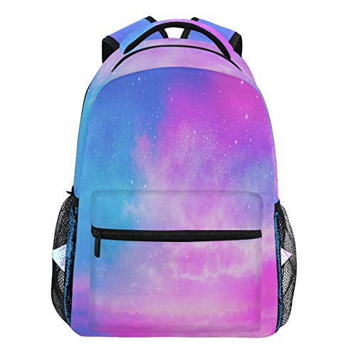 Oarencol Rucksack mit Sternmotiv, Galaxie, Sonnenuntergang, für Reisen, Schule und Schule, Pink/Blau