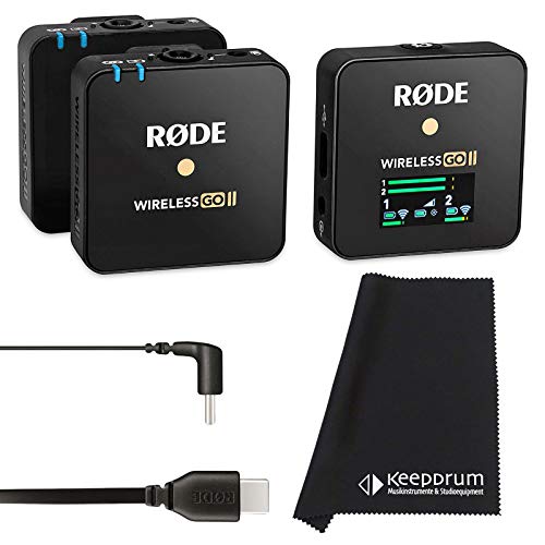 Rode Wireless GO II 2-Kanal Mikrofon-Funksystem + SC16 USB-C-zu-USB-C-Kabel + keepdrum Mikrofasertuch