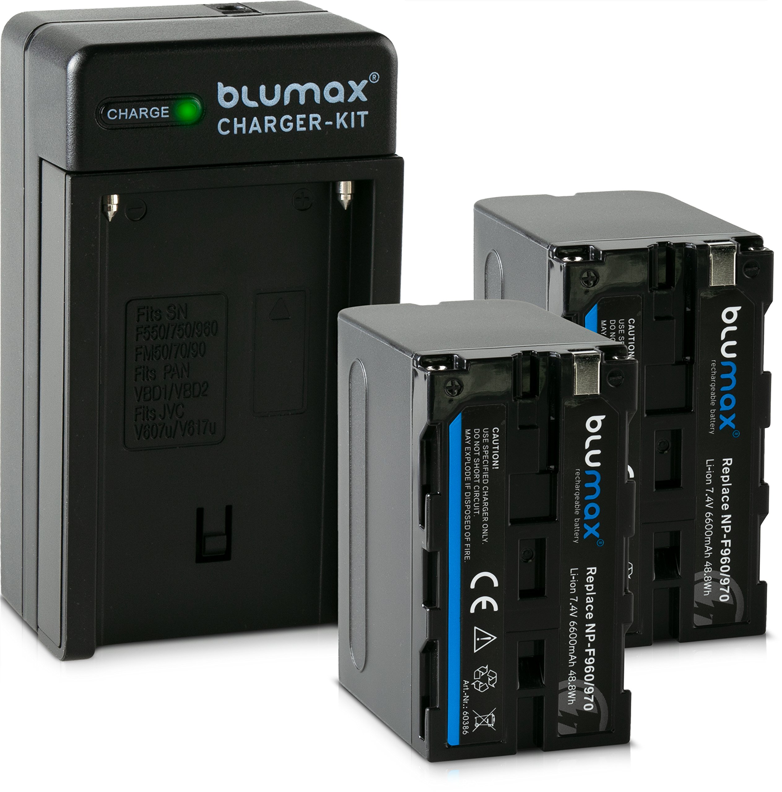 Blumax 2X Akku NP-F550 6600mAh + Ladegerät NPF550 Charger NP-F970 NP-F960 NP-F750