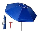 Pincho Sonnenschirm für Strand, 200 cm, Aluminium, UPF+50, blockiert 99% UV-Strahlen, 8 Stangen aus Fiberglas, sehr leicht 1,5 kg, Fenster oben, blau, Grande