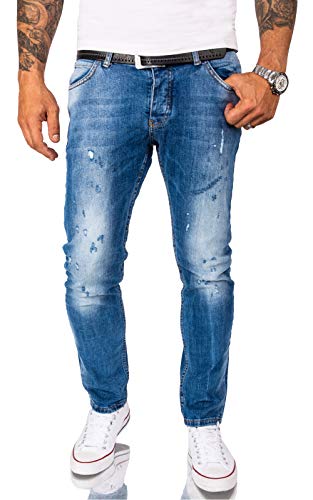 Rock Creek Designer Herren Jeans Hose Stretch Jeanshose Basic Slim Fit Jeans Hosen Denim Used Look Destroyed Herrenhose Elegant RC-2162 Blau W34 L34