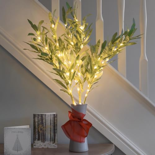 Festive Lights 3 x 65 cm dekorative Olivenblatt-Zweig-Lichter, batteriebetrieben, mit 60 warmweißen LEDs (1 Packung)