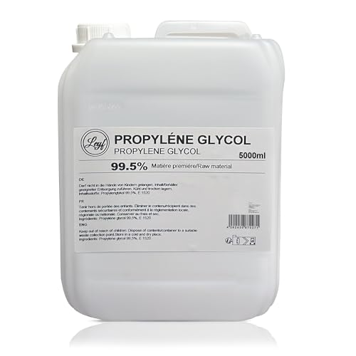 Leyf 5000 ml Propylenglykol E1520, Perfekt für DIY, Pharmaqualität 99,7% Reinheit, Lebensmittelqualität, Raw Material PG, Rein, Vegan, Ph. Eur/USP, 5L