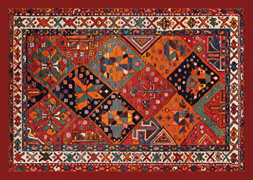 HomeLife Wohnzimmer Teppich und Teppiche Persisch / Orientalisch Bakhtiari Orange 110 x 154 cm | Kurzflor Wohnzimmerteppich mit Rutschfester Unterlage | Chenille Teppich mit Digitaldruck