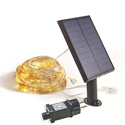 GuirLED - Mini-LED-Lichterkette für den Außenbereich – wasserdicht IP65 – Hocheffizientes Solarmodul – Automatisches Ein-/Ausschalten – 200 LEDs – Silber-Filament