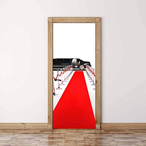 Türtapete Wandbilder 3D-Auto Roter Teppich Wohnzimmer Schlafzimmer Abnehmbar Selbstklebend Tür Poster Mauer Aufkleber 90 X 200 cm