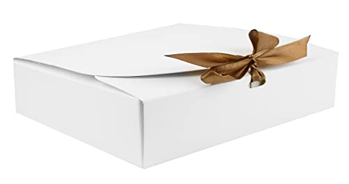Emartbuy Geschenkbox, rechteckig, 24 x 19,5 x 7 cm, einfache Montage, weiße Kraftbox mit Schleife, 12 Stück