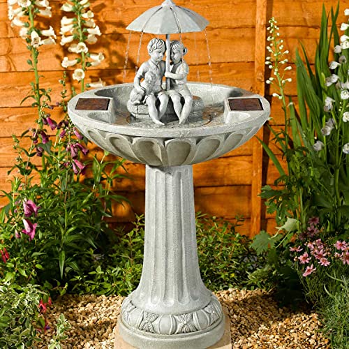 Festive Lights - Solar Regenschirm Wasserbrunnen - Outdoor Garten Ornamente Wasserspiel - Grau