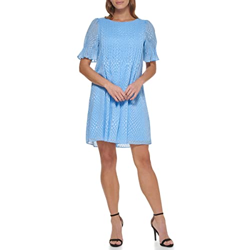 DKNY Damen Fließendes Plisseefalten und Cinch-Ärmeln Kleid, Zelda Blau Ausgestelltes Trapez, 34
