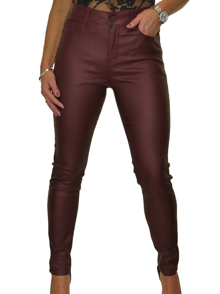 icecoolfashion Damenjeans in Stretch-Kunstlederoptik Mit Hoher Taille Bordeaux 36-48 (40)