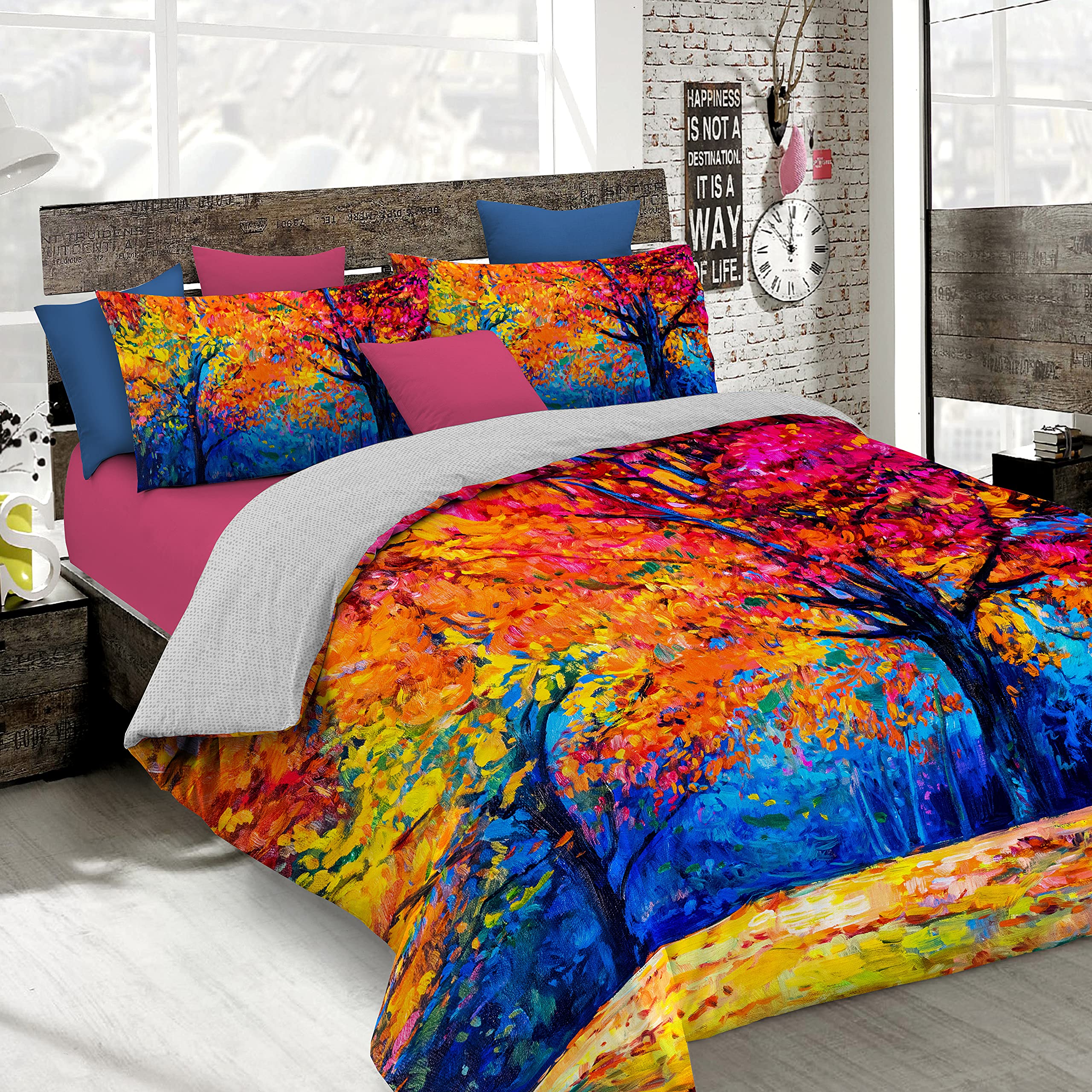 Italian Bed Linen Bettbezug, Doppelte, 100% Baumwolle, Multicolor SD47, DOPPEL