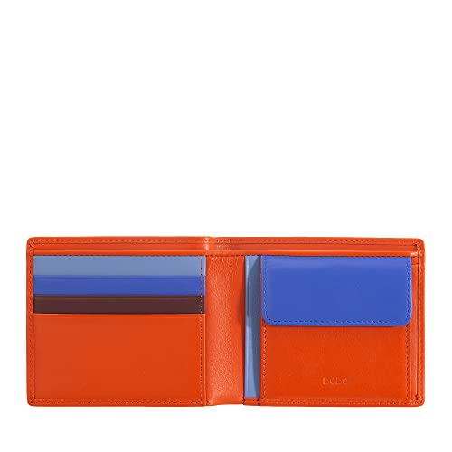 DUDU Herrenportemonnaies, flach, aus Leder, mit RFID-Schutzsystem Kreditkartenfächer mit Münzfach, farbiges Portemonnaie Orange