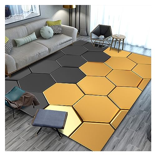 Moderne Teppiche für Wohnzimmer, schwarzer und gelber Teppich für Schlafzimmer, Teppich mit Bodendruck im Innenbereich, für Schlafzimmer, Büro, Arbeitszimmer, Esszimmer (Farbe: Mehrfarbig, Größe: 200