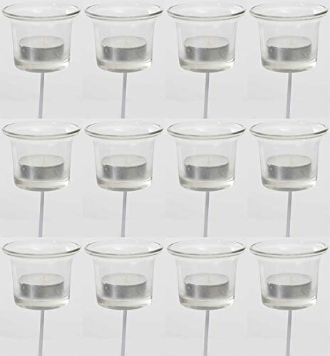 Novaliv 12x Teelichthalter weiß Teelichtgläser Kerzenhalter Kerzenpicks für Adventskranz Glas Weihnachten 6cm