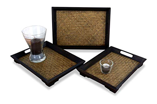 livasia Asiatisches Tablettset aus Rattan, Thai Serviertablett, Schale aus Holz für Frühstück oder Deko
