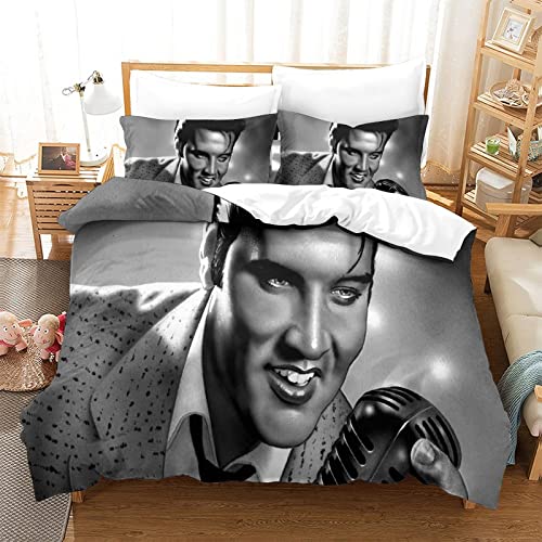 wrtgerht Elvis Presley 3 Teiliges Bettwäsche Sets Star Drucken Bettdecke Set R&B Bettbezug Sets Mikrofaser Baumwolle Bequem Weich Bettbezug Kissenbezug Einzelne（135x200cm）