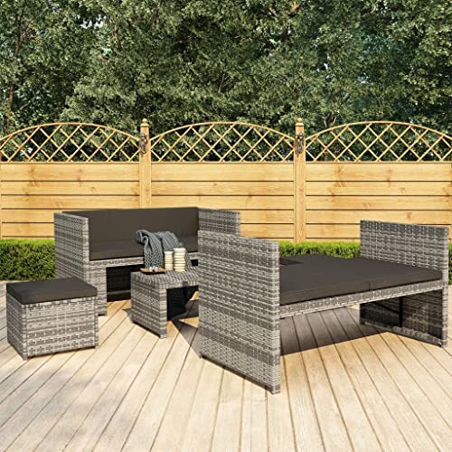 ZQQLVOO Gartenlounge Balkonmöbel Kleiner Balkon Gartensofa 5-TLG. Garten-Lounge-Set mit Auflagen Poly Rattan Grau