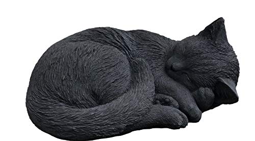 Steinfigur Schwarze Katze schlafend, eingerollt, frostfest bis -30°C, massiver Steinguss