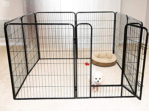Welpenauslauf Freigehege mit 1 Tür und 8 Paneelen für Hunde und Andere Tiere, Faltbar (8 Pcs - 60x80cm, Schwarz)
