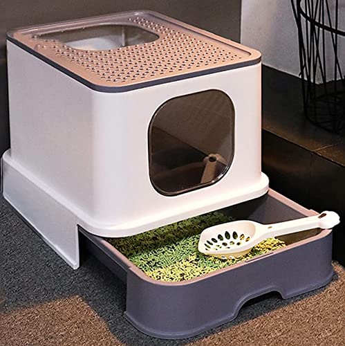 GiMLy Vollständig Geschlossene Katzentoilette Mit Deckel, Spritzwassergeschütztes Katzentöpfchen Von Oben, Katzentoilette Mit Schubladendesign, Geeignet Für Katzen Unter 10 Kg,Messing