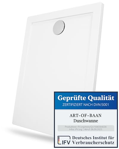 Art-of-Baan® - Extra flache Duschtasse, Antirutsch Duschwanne aus Acryl, ABS Weiß; 120x80x3,5cm inkl. Ablaufgarnitur